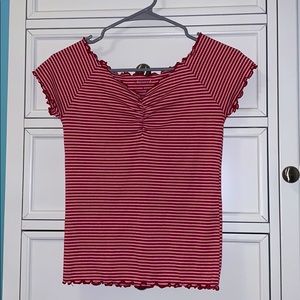 red striped ruched top
